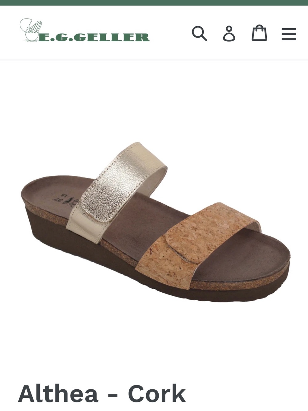 Naot Althea Two-strap Cork Slide Sandal - Metallic Gold & Cork Handmade